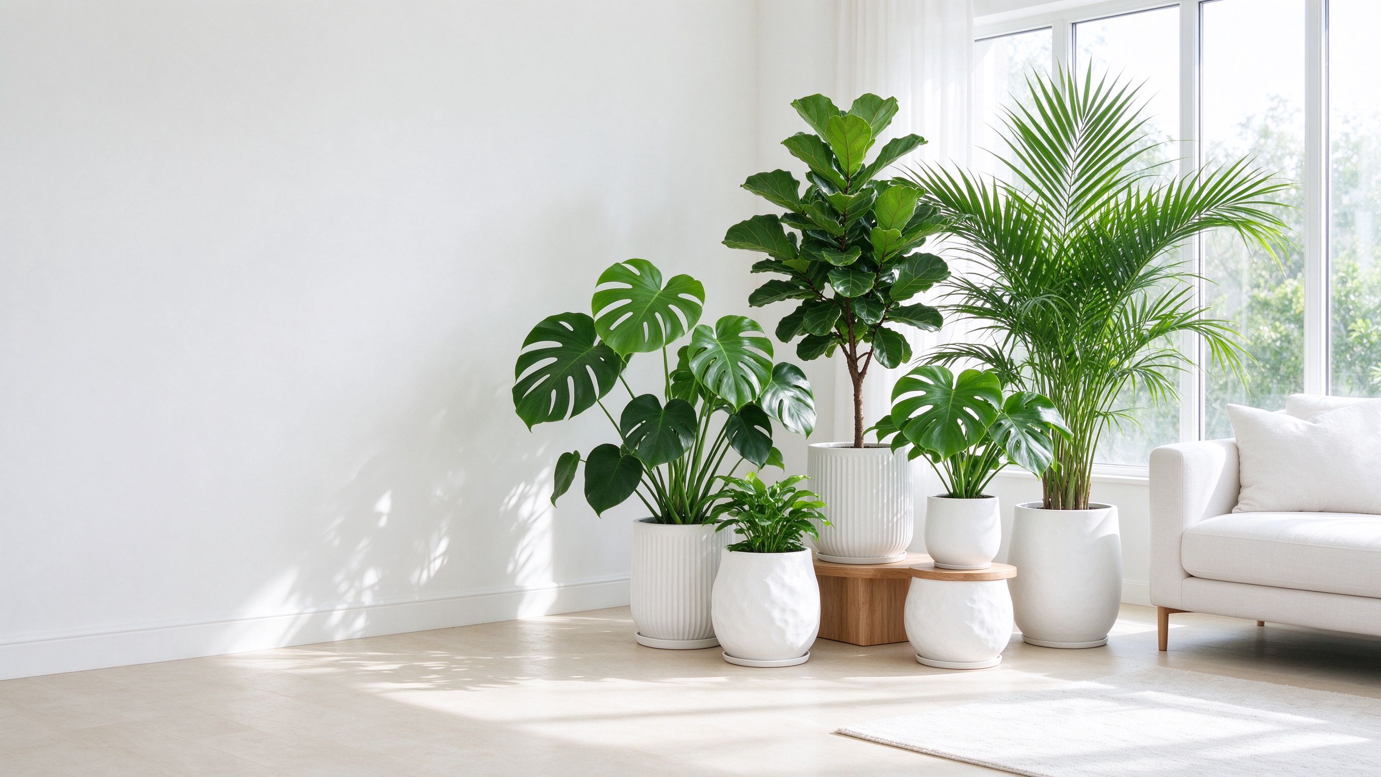 白色陶瓷花盆与绿植构成的家居场景